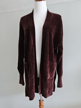 Primi | Open-Front Chenille Cardigan Sweater - Dark Brown